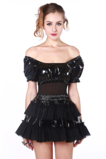 plus-size punk pvc patent leather corset mesh short sleeve top sexy nightclub performance costume(only top)