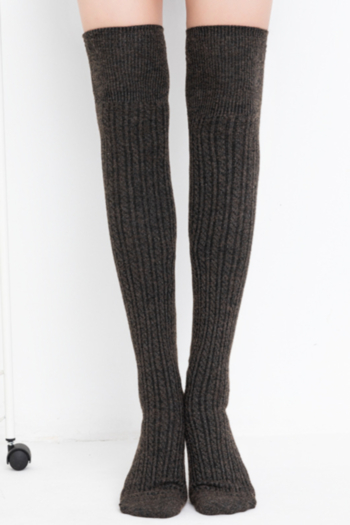 1 pair Autumn & winter solid color knitted silicone non-slip long tube over the knee socks(56+20cm)