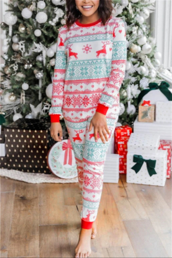 mom's christmas style printing plus size family parent-child outfit stylish home two-piece set