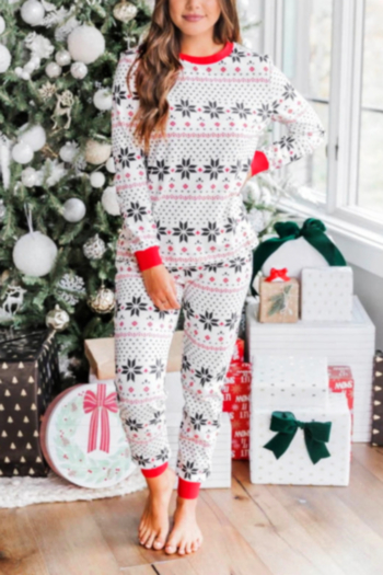 mom's christmas style geometric pattern printing plus size family parent-child outfit stylish home two-piece set