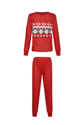 dad's christmas style red geometric pattern printing plus size family parent-child outfit stylish home two-piece set