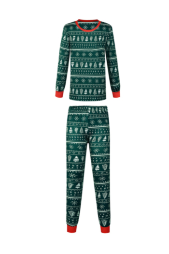 dad's christmas style green printing spliced plus size family parent-child outfit stylish home two-piece set
