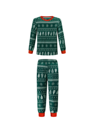 Kid's Christmas style green printing spliced plus size family parent-child outfit stylish home two-piece set