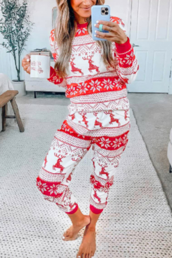 mom's christmas style printing plus size family parent-child outfit classic home two-piece set