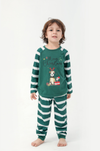 kid's christmas style letter dog stripe printing plus size family parent-child outfit casual home stretch two-piece set