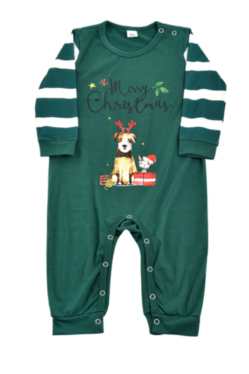 baby's christmas style plus size letter dog stripe printing family parent-child outfit snaps casual home stretch jumpsuit