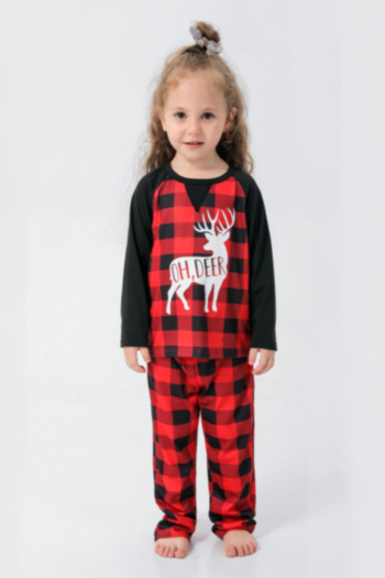 kid's christmas style lattice deer printing plus size family parent-child outfit casual home stretch two-piece set