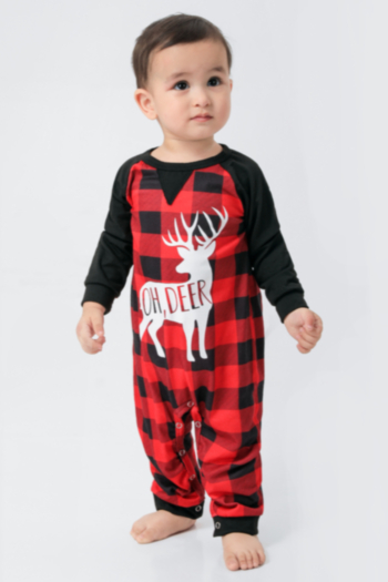 baby's christmas style lattice deer printing plus size family parent-child outfit snaps home stretch jumpsuit