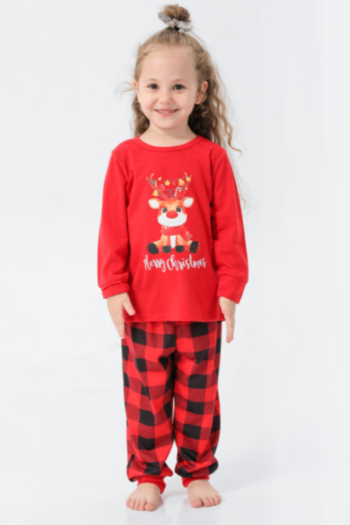 kid's christmas style letter grid printing plus size family parent-child outfit casual home stretch two-piece set