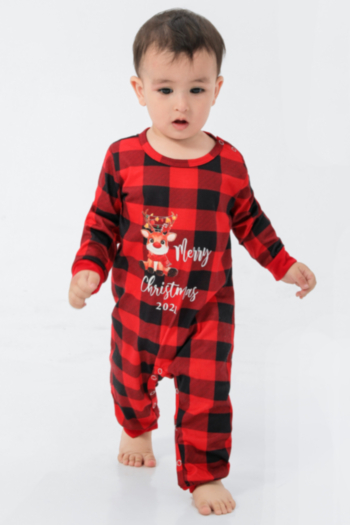 baby's christmas style letter grid printing plus size family parent-child outfit snaps casual home stretch jumpsuit