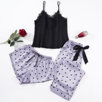 sexy lingerie sling lace polka dot batch printing three-piece set homewear