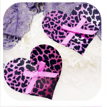 50 pairs Self-adhesive heart shape leopard bowknot decoration disposable sexy breathable nipple pad(size:width:7.7cm*high:6.7cm)