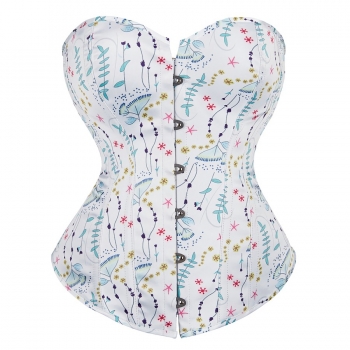 Sexy lingerie multicolor batch printing single breasted bandage with boned abdomen tight inelastic corset 