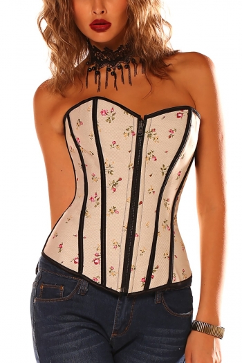 Sexy lingerie batch printing zip-up bandage with boned abdomen tight inelastic plus-size corset