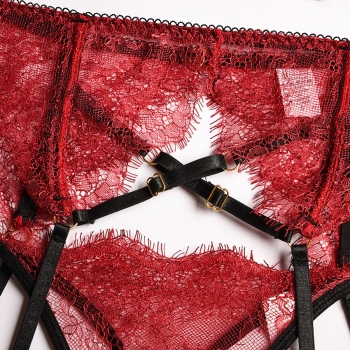 Valentine's day new Year sexy lingerie lace cutout garter design stretch sexy three-piece set(with underwire & leg ring)