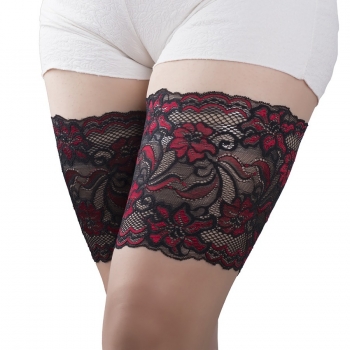 XS-2XL 1 pair lace flower with two rows of non-slip silicone stretch plus-size thigh sock cover