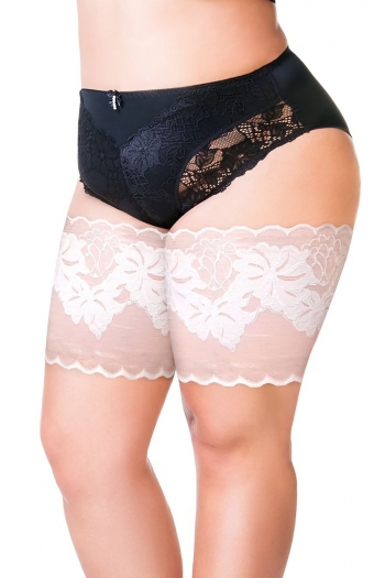 XS-3XL 1 pair lace embroidered with two rows of non-slip silicone stretch plus-size thigh sock cover