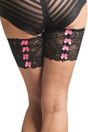 XS-3XL 1 pair lace embroidered bowknot decorate with two rows of non-slip silicone stretch plus-size thigh sock cover