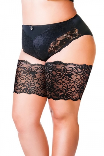 XS-3XL 1 pair lace embroidered with two rows of non-slip silicone stretch plus-size thigh sock cover#2#