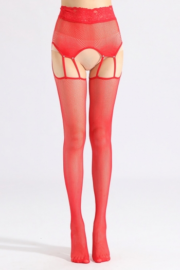 sexy lingerie solid color one-piece adjustable red ultra-thin openwork long-tube lace stretch tights