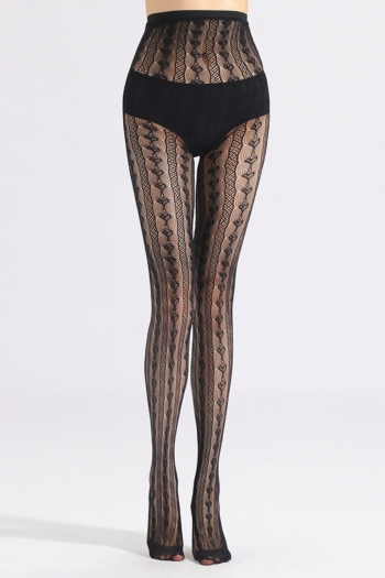 New solid color mesh see-through heart shape fashion high waist all-match stretch cutout tights(no panties)