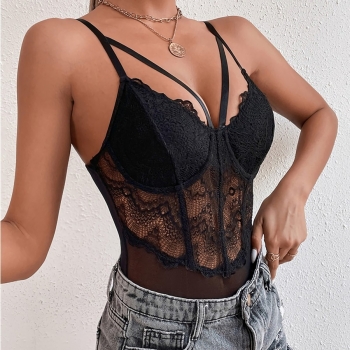 Sexy lingerie new cutout sling lace stitching mesh tight sexy teddy collection