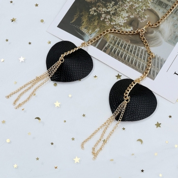One pc new style solid color halter-neck heart shape rhinestone metal chain tassel sexy nipple pad