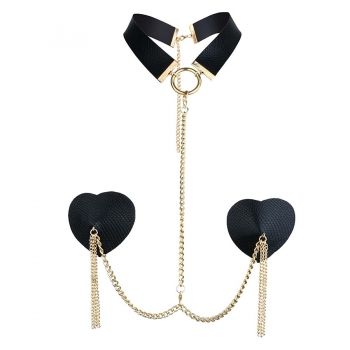 One pc new style solid color halter-neck heart shape rhinestone metal chain tassel sexy nipple pad