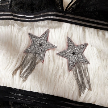 One pair new style solid color pentagram rhinestone metal tassel sexy nipple pad(diameter:8cm*13cm)