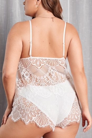 XL-4XL sexy lingerie new solid color lace trim sling cutout slim stretch plus-size two-piece set