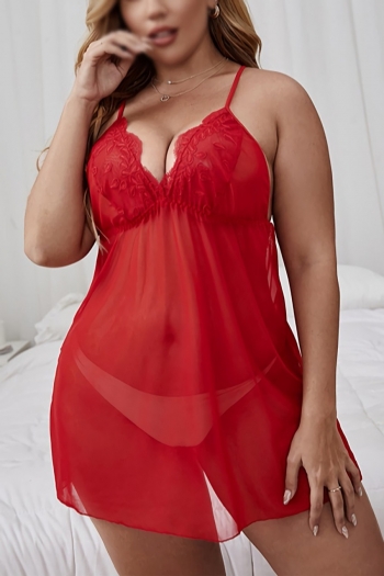 XL-4XL sexy lingerie new solid color sling lace mesh plus-size babydoll(with g-string)