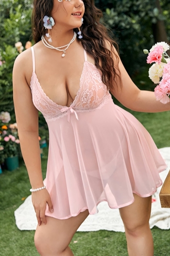XL-4XL sexy lingerie new solid color sling lace dainty bow mesh cutout bandage plus-size babydoll(with g-string)
