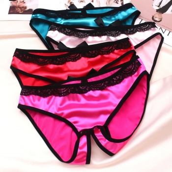 new eight colors dainty bow lace trim sexy open crotch low-waist panties