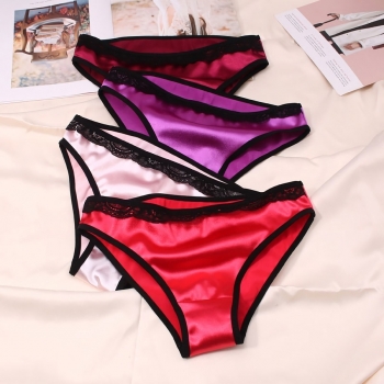 new eight colors lace trim pure color satin sexy low-waist panties