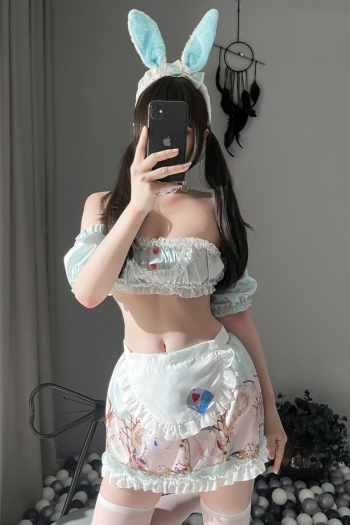 sexy lingerie new tube top lace trim sexy cosplay lolita print maid bunny costume (with hair hoop & g-string & apron & arm ring *2 )