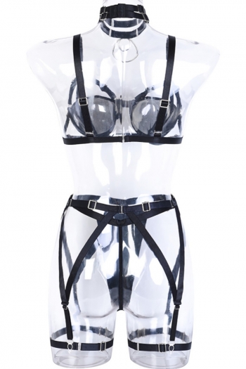Sexy lingerie new solid color sling mesh garter design sexy three-piece set(with underwire & neck ring & leg ring)