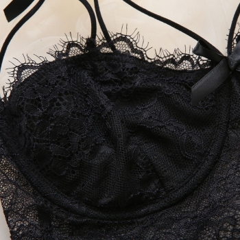 Sexy lingerie new solid color lace cutout dainty bow sling crop vest bralette