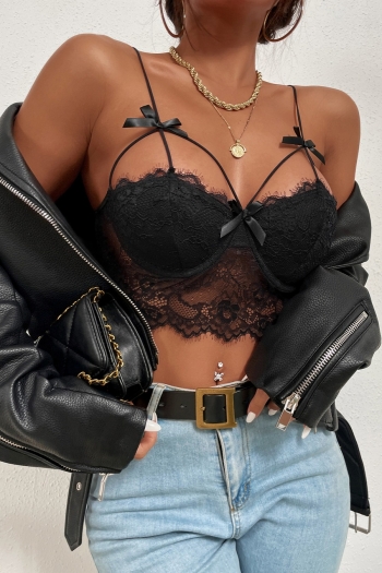 Sexy lingerie new solid color lace cutout dainty bow sling crop vest bralette