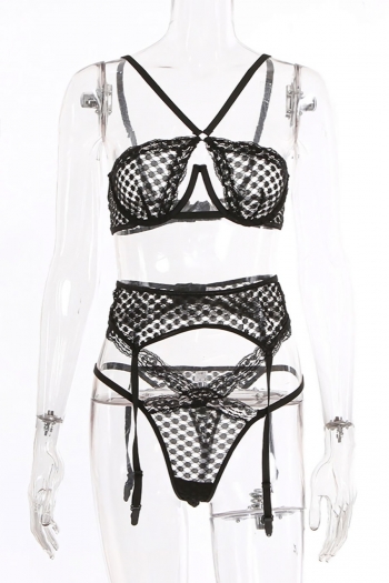 Sexy lingerie new solid color mesh lace trim see-through sling garter design sexy three-piece set(with underwire)