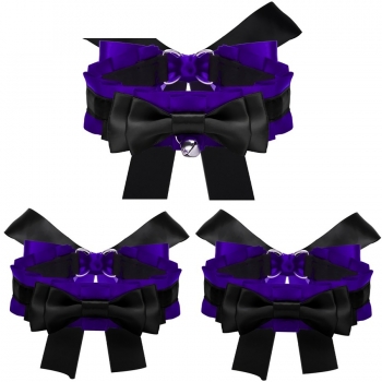 Three pc set 2 colors bowknot with a bell neck ring & two handcuffs sexy lingerie accessories