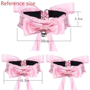 Three pc set 2 colors bowknot with a bell neck ring & two handcuffs sexy lingerie accessories