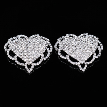 one pair new solid color simple heart shape cutout rhinestone nipple stickers