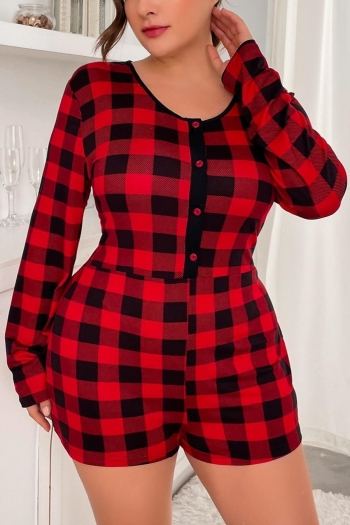 xl-4xl summer new plus-size lattice long sleeve button slim stretch shorts playsuit homewear