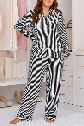 xl-4xl autumn new plus-size striped knit long sleeve loose casual pants set loungewear