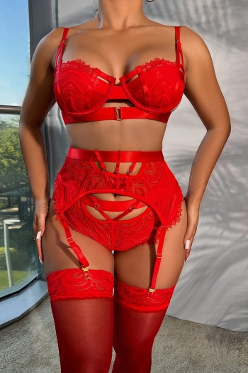 sexy lingerie new sling 4 colors lace cutout garter design sexy three-piece set(with underwire, no stockings)