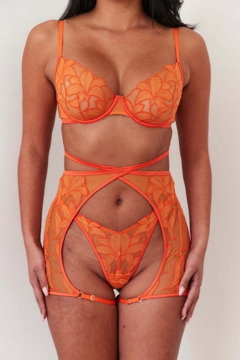 sexy lingerie new sling mesh embroidery cutout stretch with leg ring sexy three-piece set(with underwire)