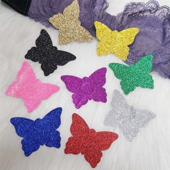 50 pairs new 8 colors disposable cute butterfly glitter self-adhesive breathable sexy nipple pad(size:9*6.8cm)