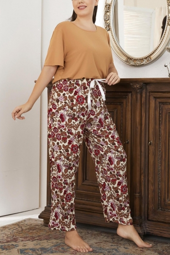 xl-4xl summer new plus-size short sleeve floral printing lace-up loose pants sets loungewear