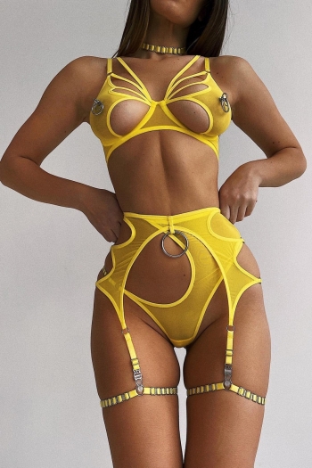 sexy lingerie new 5 colors mesh ring decor butterfly cutout garter design sexy three-piece set(with underwire & neck ring & leg ring)