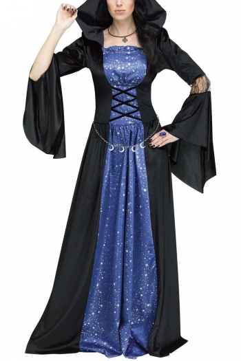 m-xl halloween new high quality patchwork lace starry sky moon tassel chain cosplay vampire reaper dress costume